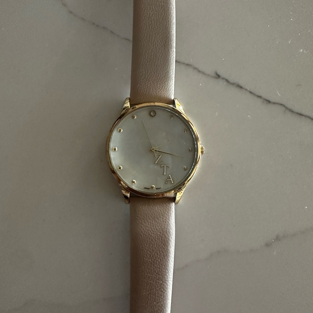 ZTA Gold and Cream Watch with Taupe Strap